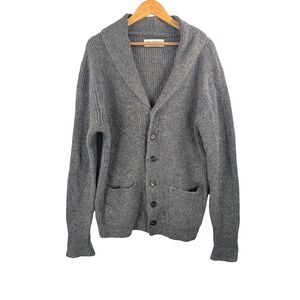 Line of Trade Cardigan sz M Grey Shetland Wool Shawl Collar Ribbed Knit Sweater